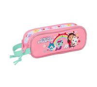 Safta | Estuche Escolar Doble Gabby’s Dollhouse, Portatodo Escolar Infantil con 2 Compartimentos Separados y Cremalleras, Asa Lateral, Medidas 21x6x8 cm, Estuche Escolar 2 Compartimentos