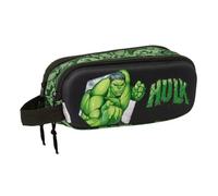 Safta | Estuche Escolar Doble Hulk 3D, Portatodo Juvenil con Dos Compartimentos Separados y Cremalleras, Asa Lateral de Mano, Diseño 3D Verde y Negro, Organizador Vuelta al Cole, Medidas 21x6x8 cm