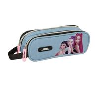 Safta - Estuche Escolar Doble K-Pop Demon Hunters Huntr/X, Portatodo Juvenil con Dos Compartimentos Separados y Cremalleras, Asa Lateral, Organizador para Vuelta al Cole, Azul, Medidas 21x6x8 cm