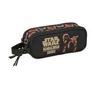 Safta | Estuche Escolar Doble Mandalorian & Grogu, Portatodo Escolar Infantil con Dos Compartimentos Separados y Cremalleras, Asa Lateral de Mano, Medidas 21x6x8 cm, Estuche Escolar 2 Compartimentos