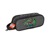 Safta | Estuche Escolar Doble Minecraft Graffiti, Organizador Escolar Infantil y Juvenil, 21x8x6 cm, Dos Compartimentos con Cremallera, Asa Lateral, Medidas 21x6x8 cm, Portatodo 2 Compartimentos