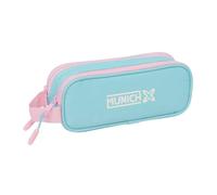Safta - Estuche Escolar Doble Munich Sky, Portatodo Juvenil con Dos Compartimentos Separados y Cremalleras, Asa Lateral de Mano, Organizador para Vuelta al Cole, Color Azul y Rosa, Medidas 21x6x8 cm