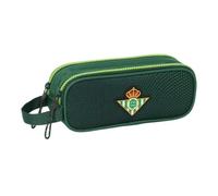 Safta | Estuche Escolar Doble Real Betis Balompié Resistente al Agua, Portatodo Juvenil con Dos Compartimentos Separados, Cremalleras con Tiradores, Asa Lateral, Color Verde, Medidas 21x6x8 cm
