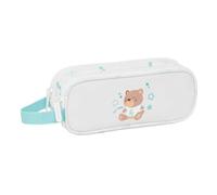 Safta | Estuche Escolar Doble Real Madrid Preescolar Blanca, Organizador Escolar Infantil con Dos Compartimentos Separados y Cremalleras, Medidas 21x6x8 cm, Portatodo 2 Compartimentos