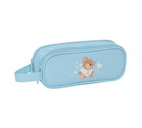 Safta | Estuche Escolar Doble Real Madrid Preescolar, Organizador Escolar Infantil con Dos Compartimentos Separados y Cremalleras, Asa Lateral de Mano, Medidas 21x6x8 cm, Portatodo 2 Compartimentos