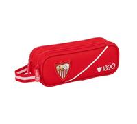 Safta | Estuche Escolar Doble Sevilla FC, Organizador Escolar con 2 Compartimentos Separados y Cremalleras, Asa Lateral de Mano, Portatodo Juvenil para Vuelta al Cole, Color Rojo, Medidas 21x6x8 cm