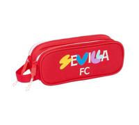 Safta | Estuche Escolar Doble Sevilla FC, Portatodo Escolar Infantil y Juvenil con 2 Compartimentos Separados, Cremalleras Dobles y Asa Lateral, Medidas 21x6x8 cm, Estuche Escolar 2 Compartimentos