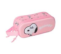 Safta | Estuche Escolar Doble Snoopy 3D, Portatodo Escolar Infantil con Dos Compartimentos y Cremalleras, Asa Lateral de Mano, Diseño 3D Rosa Multicolor, Medidas 21x6x8 cm