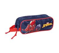 Safta | Estuche Escolar Doble Spider-Man Marvel, Organizador Escolar Infantil con 2 Compartimentos Separados y Cremalleras, Asa Lateral de Mano, Medidas 21x6x8 cm, Portatodo 2 Compartimentos