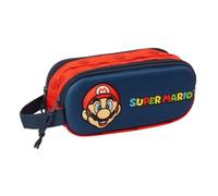 Safta - Estuche Escolar Doble Super Mario 3D, Organizador Escolar Infantil con Dos Compartimentos y Cremalleras, Asa Lateral de Mano, Estuche para Lápices y Rotuladores, Medidas 21x6x8 cm