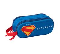 Safta | Estuche Escolar Doble Superman 3D con Relieve, Portatodo Escolar Infantil con Dos Compartimentos y Cremalleras, Asa Lateral de Mano, Medidas 21x6x8 cm, Estuche Escolar 2 Compartimentos
