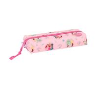 Safta | Estuche Escolar Rectangular Disney Princesas, 22 cm, Portatodo Escolar Infantil con Cremallera y Goma Elástica Trasera para Acoplar a Cuaderno o Carpeta, Rosa, Medidas 22x7x4 cm