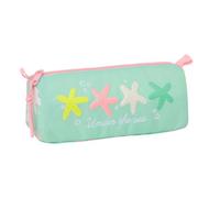 Safta | Estuche Escolar Rectangular Estrellas Under The Sea, Portatodo Infantil con 1 Compartimento Organizador, Cremallera con Tirador, Acabado Verde Menta y Rosa, Medidas 21x7x8 cm