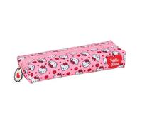 Safta | Estuche Escolar Rectangular Hello Kitty, Portatodo Infantil 22x7x4 cm, 1 Compartimento con Cremallera, Goma Elástica Trasera para Acoplar a Cuaderno o Carpeta, Rosa