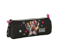 Safta | Estuche Escolar Rectangular K-Pop Demon Hunters Energy, Portatodo Juvenil con 1 Compartimento y Cremallera, Asa de Mano, Diseño Negro con Estrellas y Detalles Rosa, Medidas 21x7x8 cm