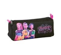 SAFTA | Estuche Escolar Rectangular K-Pop Demon Hunters Negra, Portatodo Juvenil con 1 Compartimento y Cremallera, Tirador Rosa, Organizador para Vuelta al Cole, Resistente y Ligero, Medidas 21x7x8 cm