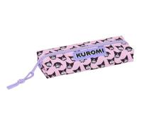Safta - Estuche Escolar Rectangular Kuromi con Goma Elástica Trasera, 22 cm, Portatodo Organizador con 1 Compartimento y Cremallera, Diseño Rosa con Estampado Kuromi y Tirador Lila, Medidas 22x7x4 cm