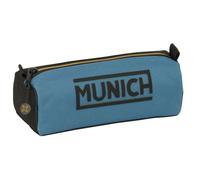 Safta - Estuche Escolar Rectangular Munich, Portatodo Juvenil de Un Compartimento con Cremallera, Organizador para Vuelta al Cole, Tejido Resistente Azul y Negro con Logo Munich, Medidas 21x7x8 cm