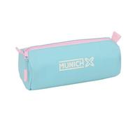 Safta - Estuche Escolar Rectangular Munich Sky, Portatodo Juvenil con 1 Compartimento y Cremallera, Organizador para Lápices y Bolígrafos, Color Azul Turquesa con Detalles Rosa, Medidas 21x7x8 cm
