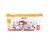 Safta | Estuche Escolar Rectangular Snoopy Transparente, Organizador Escolar Infantil de PVC con Cierre Zip, Set Actividades con Regla 15 cm, 2 Lápices, Sacapuntas, Medidas 22,5x10,5 cm, Portatodo