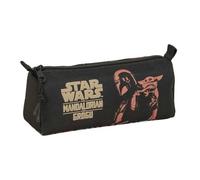 Safta | Estuche Escolar Rectangular Star Wars The Mandalorian & Grogu, Portatodo Juvenil con 1 Compartimento y Cremallera, Organizador para Vuelta al Cole, Diseño Negro con Iconos, Medidas 21x7x8 cm