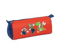 Safta | Estuche Escolar Rectangular Super Mario Bros Mamma MIA, Portatodo Infantil con 1 Compartimento y Cremallera, 21x7x8 cm, Organizador Vuelta al Cole, Rojo y Azul Marino