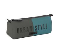 Safta | Estuche Escolar Rectangular Urban Style, Portatodo Juvenil con 1 Compartimento y Cremallera, Organizador para Vuelta al Cole, Acabado Gris y Azul con Logo Urban Style, Medidas 21x7x8 cm