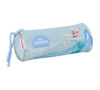Safta | Estuche Escolar Redondo Disney Frozen, Portatodo Escolar Infantil con Cremallera y Tirador Fácil Apertura, Diseño Azul con Copos de Nieve y Elsa, Medidas 20x7x7 cm, Estuche Escolar