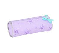 Safta | Estuche Escolar Redondo Disney Frozen Spirit, Portatodo Escolar Infantil, Cremallera con Tirador Fácil Apertura, Diseño Lila con Copos y Lazo, Medidas 20x7x7 cm, Estuche Escolar