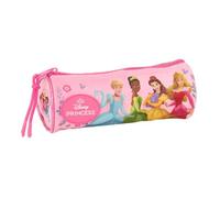 Safta | Estuche Escolar Redondo Princesas Disney, Portatodo Escolar Infantil con Cremallera y Tirador Fácil Apertura, Diseño Rosa con Princesas, Medidas 20x7x7 cm, Estuche Escolar