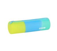 Safta | Estuche Escolar Redondo Silicona Tricolor, Organizador Escolar con Compartimento Único y Cremallera, Fácil Limpieza, Acabado Suave, Azul Turquesa y Amarillo, Medidas 20x5 cm, Portatodo