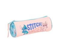 Safta | Estuche Escolar Redondo Stitch Ohana, Portatodo Escolar Infantil y Juvenil, Cremallera con Tirador Fácil Apertura, Diseño Rosa y Azul con Estampado, Medidas 20x7x7 cm, Estuche Escolar