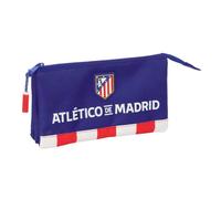 Safta | Estuche Escolar Triple Atlético de Madrid, Portatodo Escolar con 3 Compartimentos Separados y Cremallera, Medidas 22x3x12 cm, Estuche Escolar 3 Compartimentos