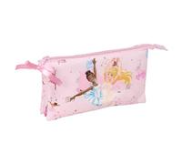 Safta | Estuche Escolar Triple Barbie Ballet, Portatodo Juvenil con 3 Compartimentos Separados con Cremallera, Bolsillo Interior Central con Cremallera, Organizador Vuelta al Cole, Medidas 22x3x12 cm
