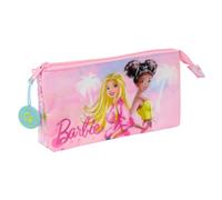 Safta | Estuche Escolar Triple Barbie Painterly, Portatodo Juvenil con 3 Compartimentos con Cremallera y Bolsillo Interior Central, Organizador para Vuelta al Cole, Rosa Degradado, Medidas 22x3x12 cm