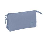 Safta | Estuche Escolar Triple Basic Azul Azafata, Portatodo Juvenil con 3 Compartimentos Separados con Cremallera, Bolsillo Interior Central con Cremallera, Medidas 22x3x12 cm