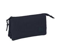 Safta | Estuche Escolar Triple Basic Azul Oscuro, Portatodo Escolar Juvenil con 3 Compartimentos Separados con Cremallera, Medidas 22x3x12 cm, Estuche Escolar 3 Compartimentos