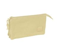 Safta - Estuche Escolar Triple Basic Beige, Organizador Escolar con 3 Compartimentos Separados con Cremallera, Medidas 22x3x12 cm, Portatodo 3 Compartimentos