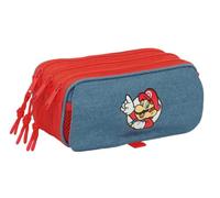Safta | Estuche Escolar Triple Big Super Mario, Portatodo Escolar Infantil con 3 Compartimentos y Cremalleras, Bolsillo Frontal, Medidas 21,5x8x10 cm, Estuche Escolar 3 Compartimentos