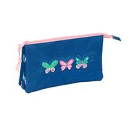 Safta | Estuche Escolar Triple Blackfit8 Mariposas, Portatodo Escolar Infantil con 3 Compartimentos Separados con Cremallera, Medidas 22x3x12 cm, Estuche Escolar 3 Compartimentos