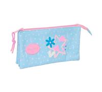 Safta | Estuche Escolar Triple Blackfit8 Smile, Portatodo Organizador con 3 Compartimentos Separados con Cremallera y Bolsillo Interior Central, Multicolor Azul y Rosa, Medidas 22x3x12 cm