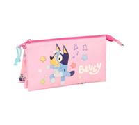 Safta - Estuche Escolar Triple Bluey Dance, Portatodo Escolar Infantil con 3 Compartimentos Separados con Cremallera y Bolsillo Interior Central, Medidas 22x3x12 cm, Estuche Escolar 3 Compartimentos