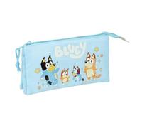 Safta | Estuche Escolar Triple Bluey Ready, Portatodo Escolar Infantil con 3 Compartimentos Separados y Cremalleras, Medidas 22x3x12 cm, Estuche Escolar 3 Compartimentos