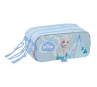 Safta - Estuche Escolar Triple Disney Frozen Big, Portatodo Infantil con 3 Compartimentos y Cremalleras, Bolsillo Frontal, Cinta Trasera Adaptable a Carro Portamochilas, Azul, Medidas 21,5x8x10 cm