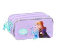 Safta | Estuche Escolar Triple Disney Frozen Spirit, Organizador Escolar Infantil con 3 Compartimentos y Cremalleras, Bolsillo Frontal, Medidas 21,5x8x10 cm, Portatodo 3 Compartimentos