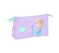 Safta | Estuche Escolar Triple Disney Frozen Spirit, Portatodo Escolar con 3 Compartimentos Separados y Cremallera, Medidas 22x3x12 cm, Estuche Escolar 3 Compartimentos