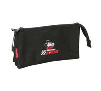 Safta | Estuche Escolar Triple Disney Mickey & Friends Racing Teen, Organizador Escolar con 3 Compartimentos con Cremallera y Bolsillo Interior Central, Medidas 22x3x12 cm, Portatodo 3 Compartimentos