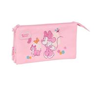 Safta | Estuche Escolar Triple Disney Minnie Mouse Baby, Portatodo Escolar Infantil Rosa, 3 Compartimentos Separados con Cremallera, Medidas 22x3x12 cm, Estuche Escolar 3 Compartimentos