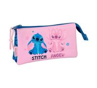Safta | Estuche Escolar Triple Disney Stitch Lilo, Portatodo Escolar Infantil con 3 Compartimentos y Cremalleras, Medidas 22x3x12 cm, Estuche Escolar 3 Compartimentos