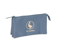 Safta | Estuche Escolar Triple El Ganso Basics Azul Azafata, Portatodo Juvenil con 3 Compartimentos Separados y Cremallera, Bolsillo Interior Central con Cremallera, Medidas 22x3x12 cm